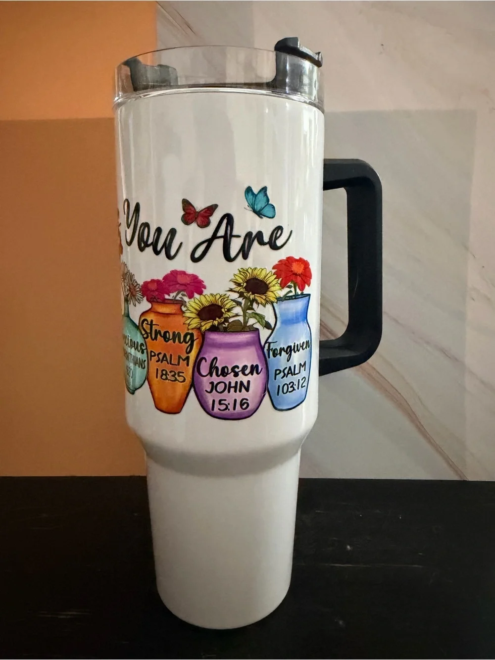 32 oz Stainless Steel Tumbler “God Says You Are ” Scriptures